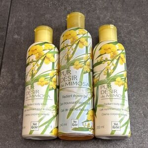 Lot Of 3 Yves Rocher Pur de Mimosa Body Lotion Radiant Shower Gel 6.7 / 8 fl oz